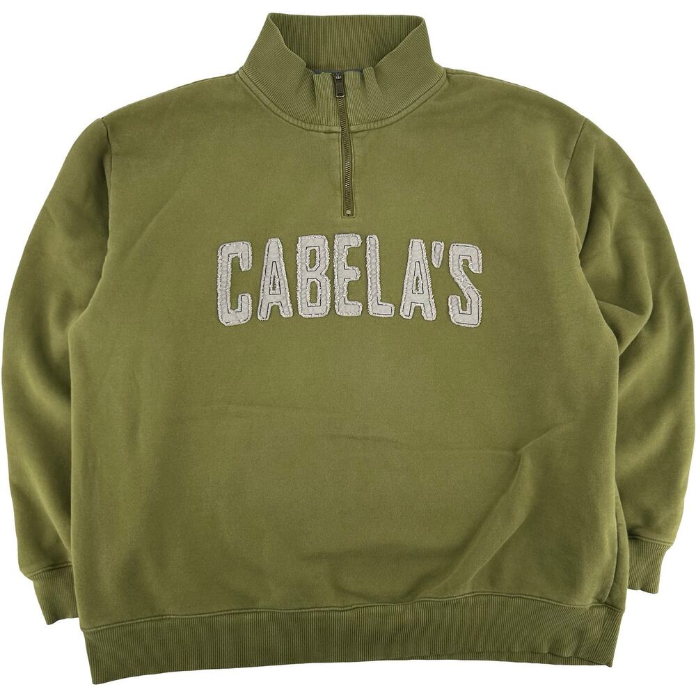 Men's Green Cabela's Block Letter Spell Out Quarter Zip Pullover Sweatshirt XL